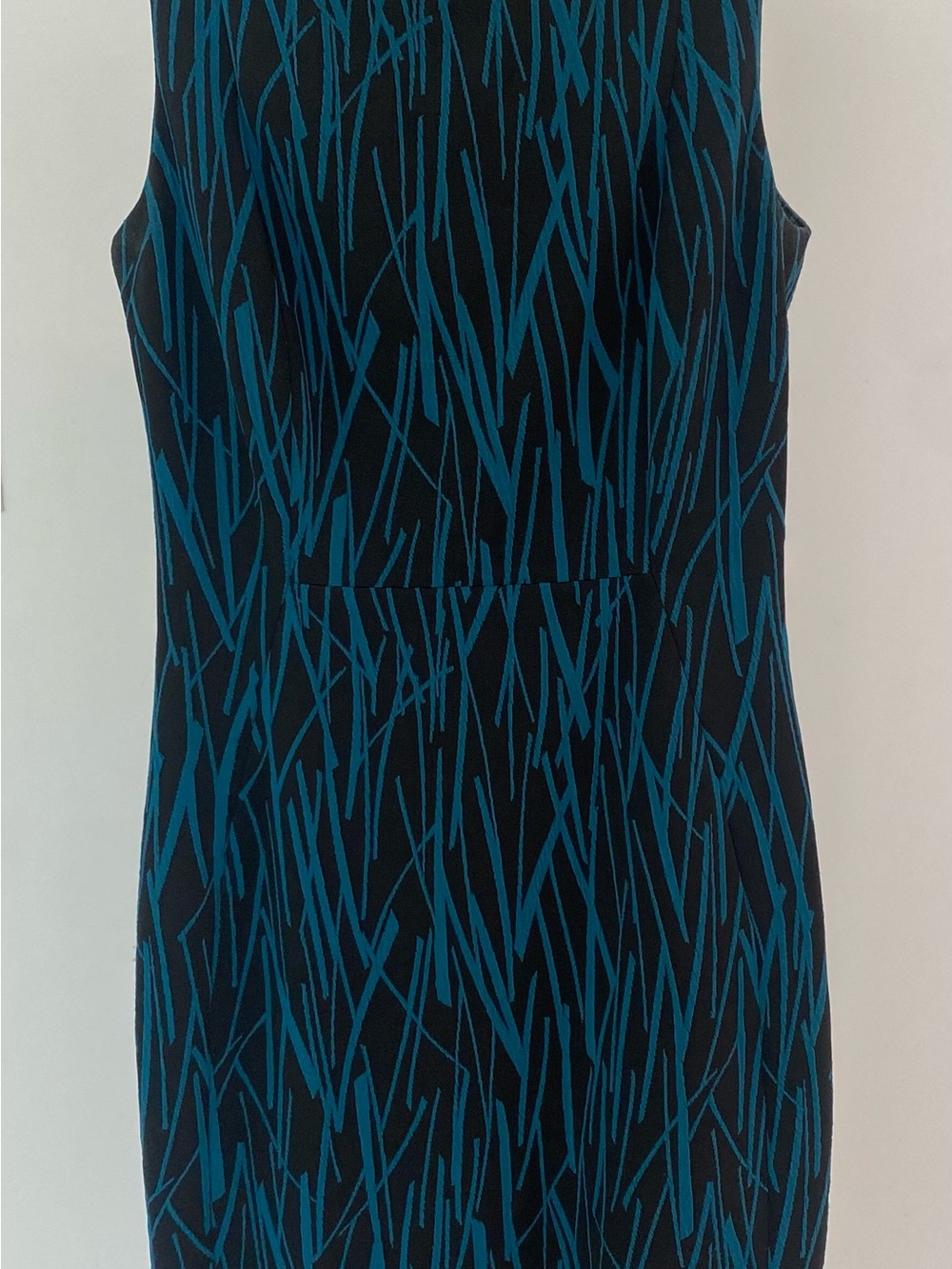Calvin Klein Sleeveless Black Dress with Teal Abstract Print